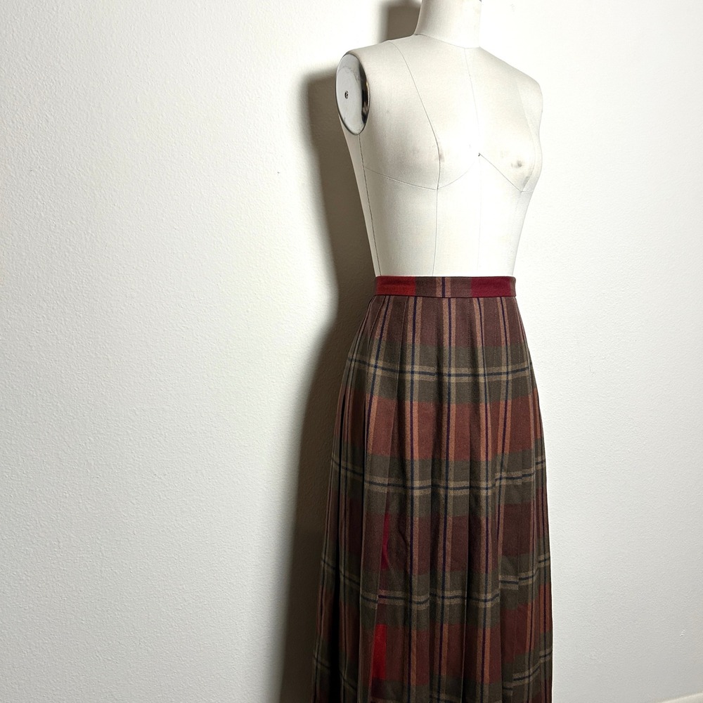 Agatha Brown Red Brown Wool Plaid Pleated Maxi Skirt Vintage Women S Heritage